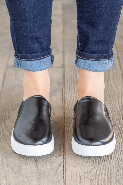 Black Faux Leather Slip On Sneakers - Filly Flair