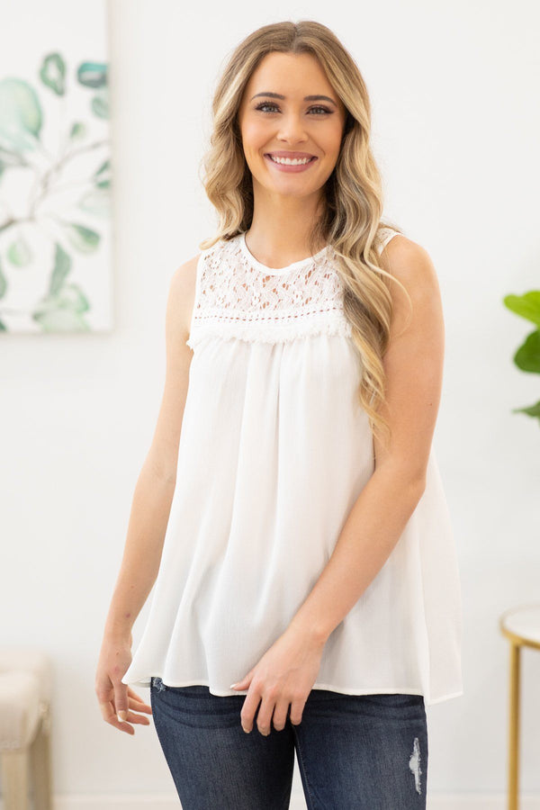 White Lace Flowy Tank Top - Filly Flair
