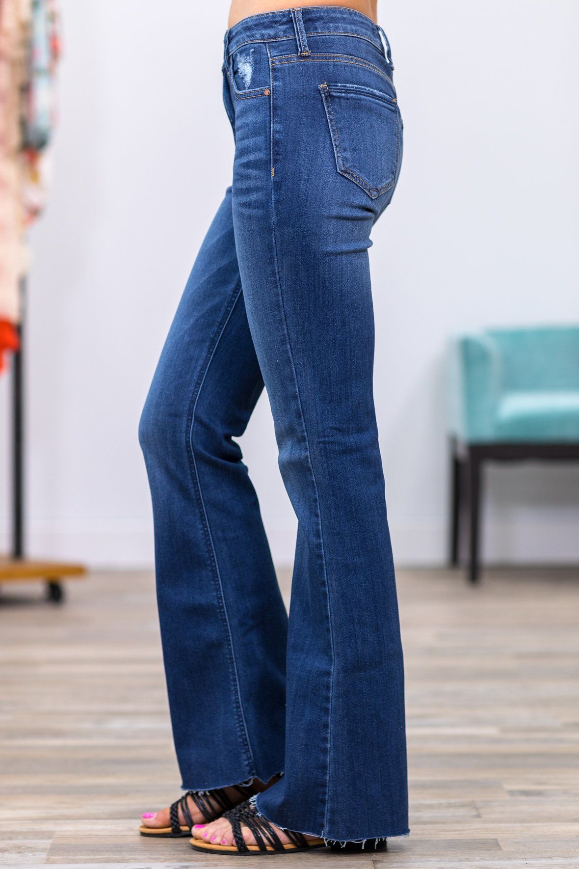 Christina Cello High Rise Dark Wash Raw Hem Flare Jeans - Filly Flair