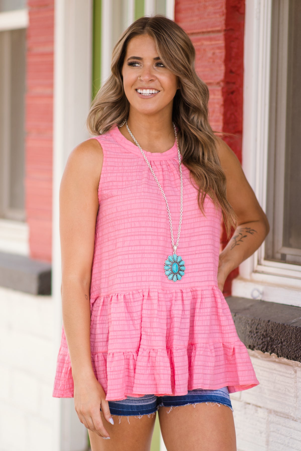 Pink Gingham Babydoll Top