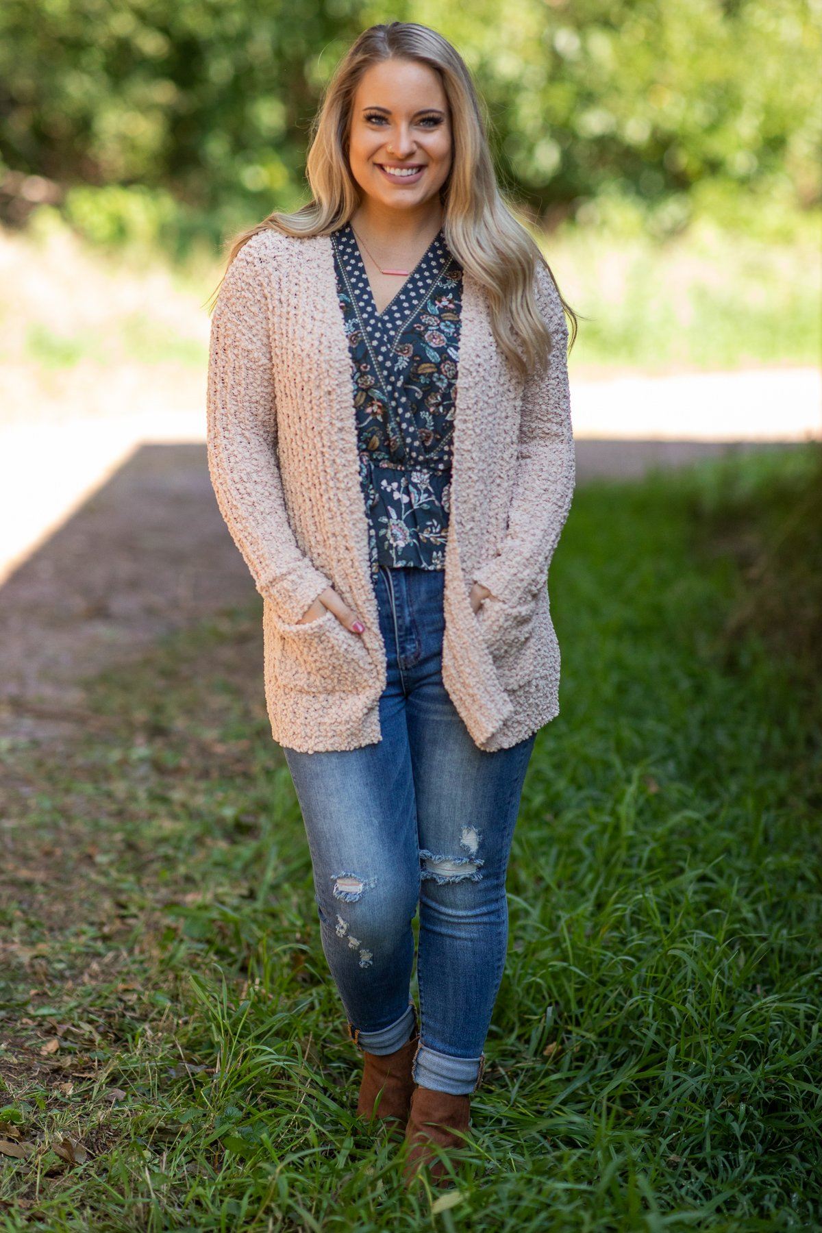 Beige Popcorn Cardigan