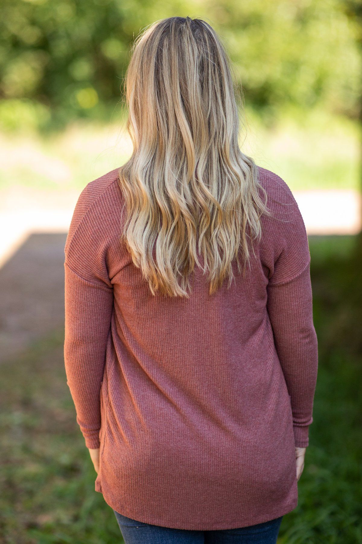 Dusty Rose Ribbed Knit Cardigan