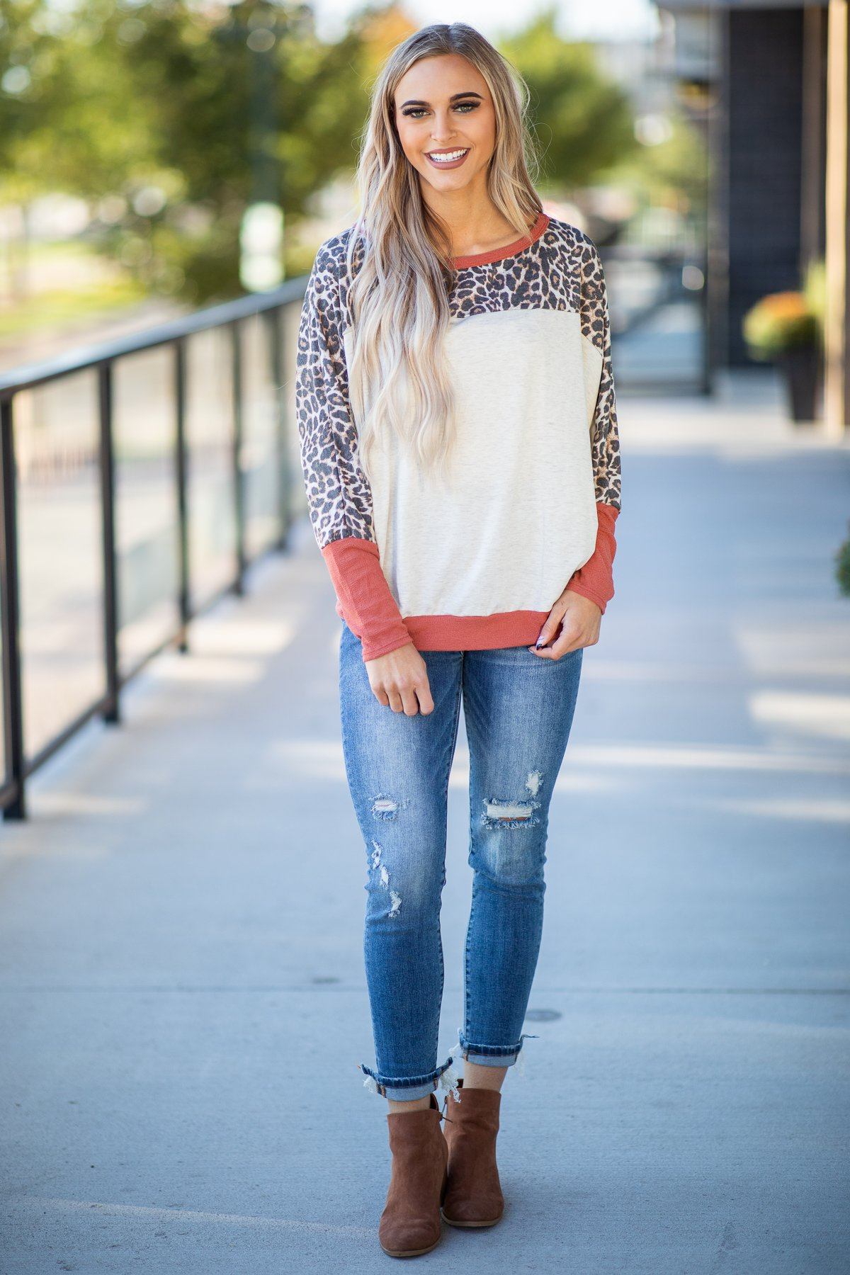 Ivory and Terra Cotta Colorblock Top