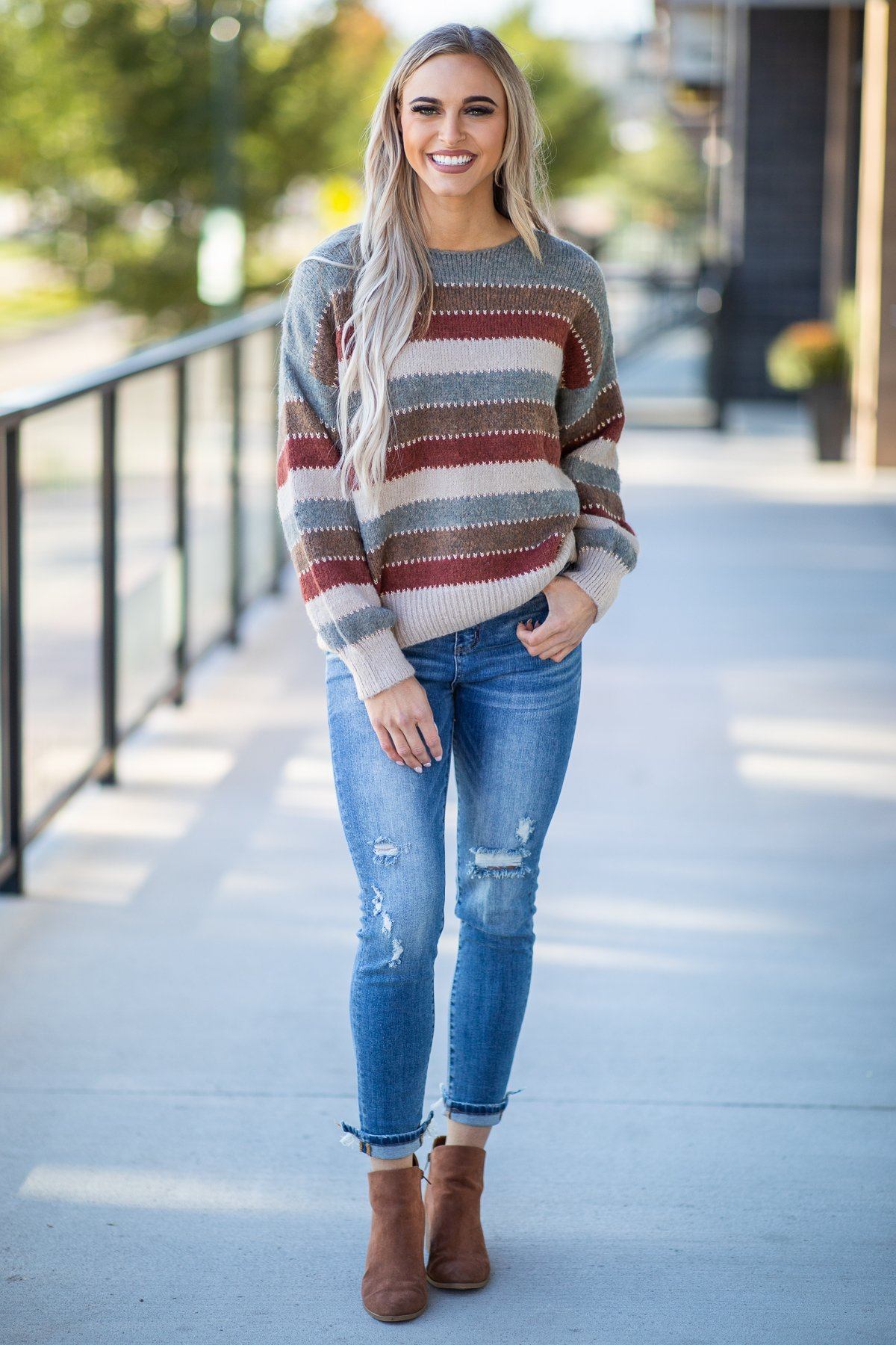 Multicolor Striped and Rose Gold Knit Sweater