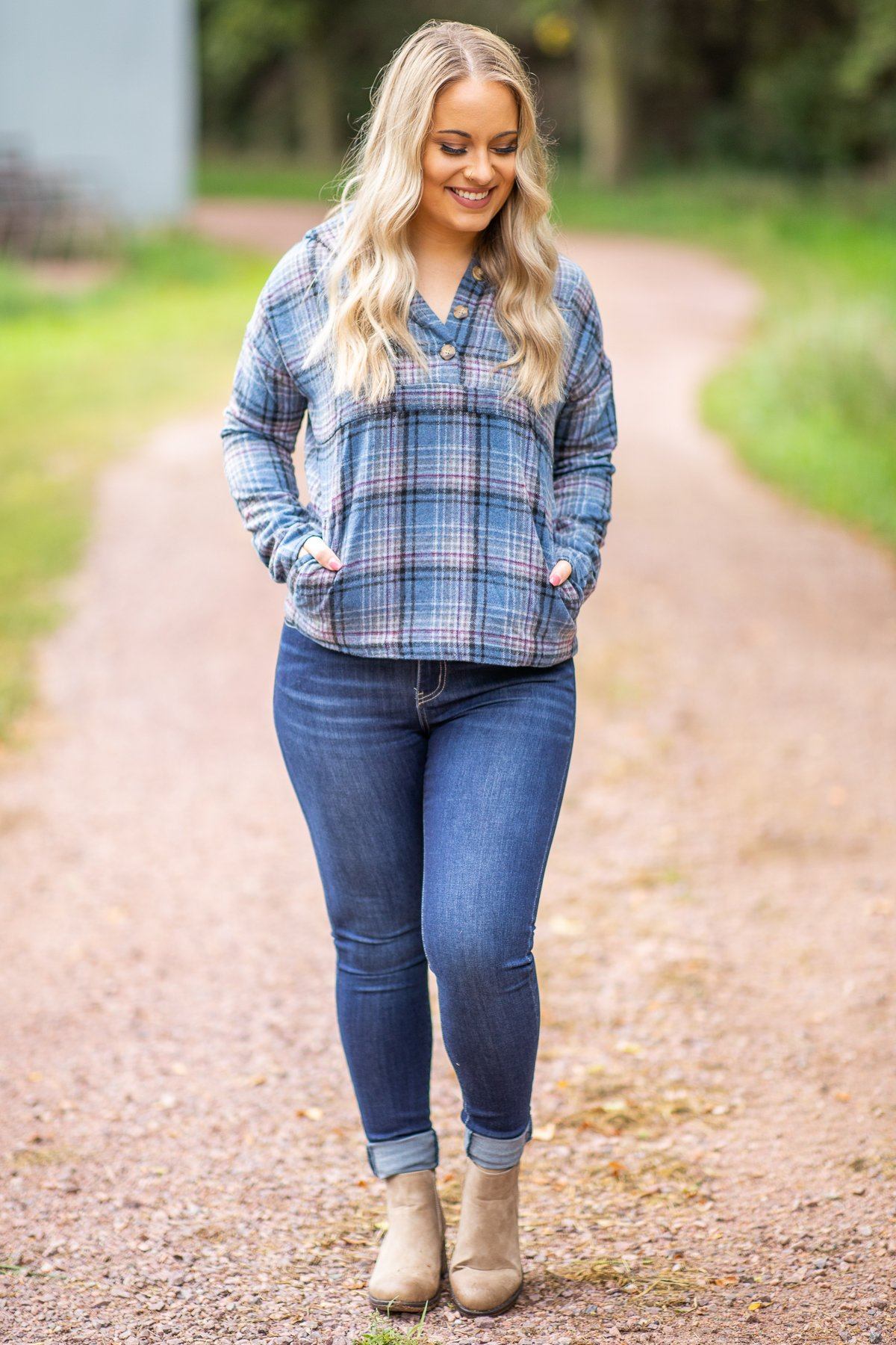 Dusty Blue Fleece Hooded Top