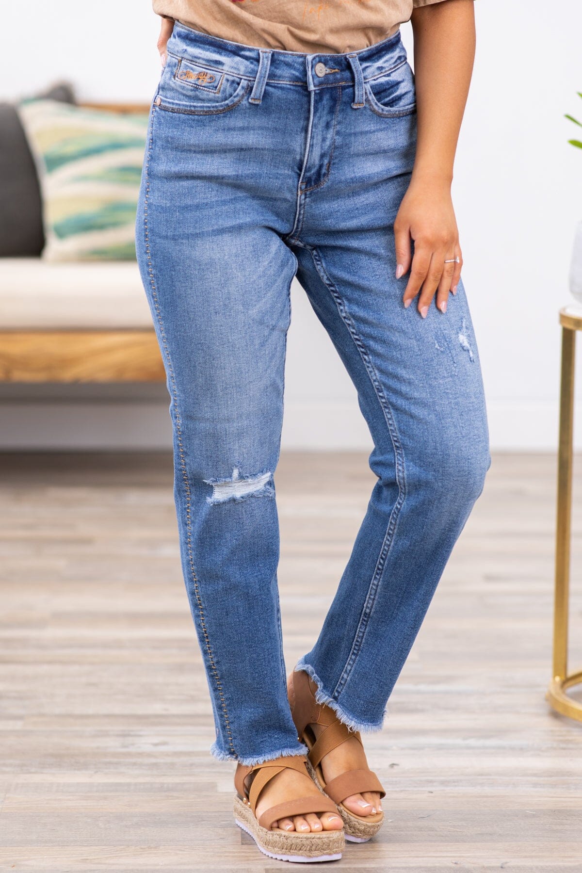 Judy Blue Distressed Jeans With Plaid Backing · Filly Flair