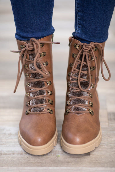 tan fur lined lace up boots