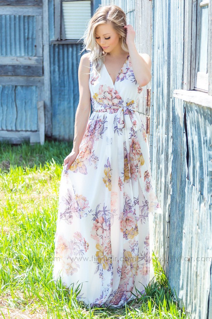 Filly Flair Exclusive Beauty Awaits Sleeveless Floral Maxi Dress