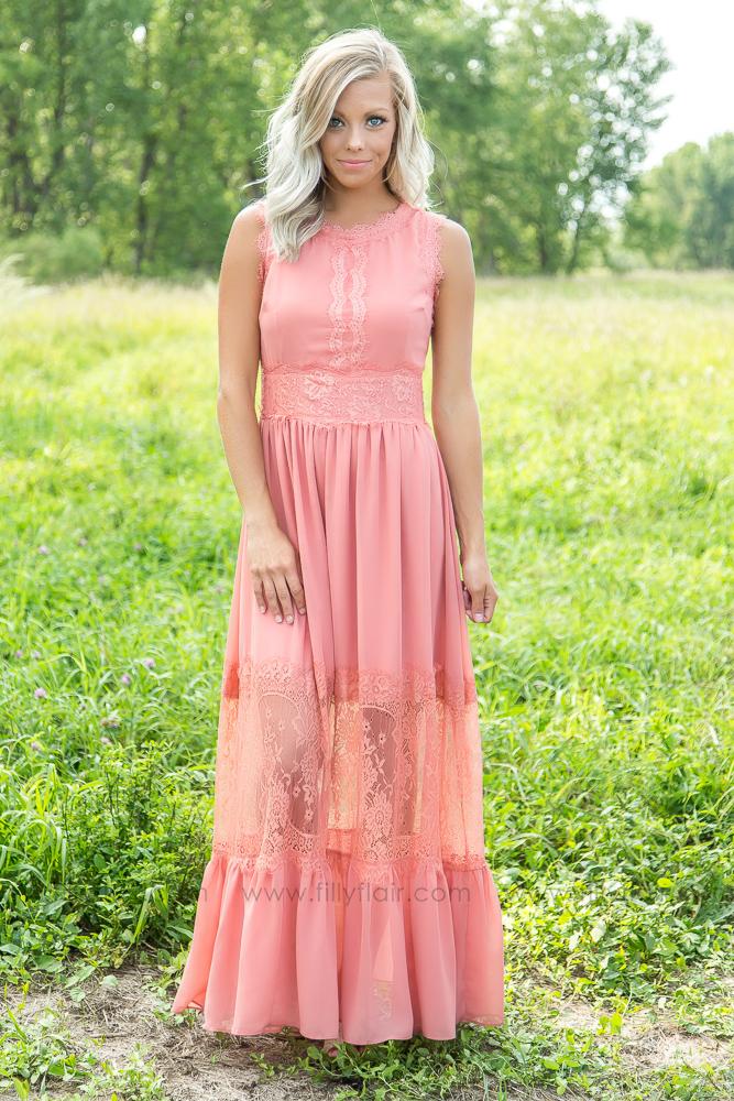 Long Love Dusty Mauve Lace Dress