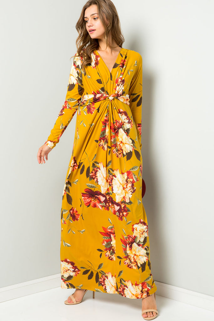 floral mustard maxi dress