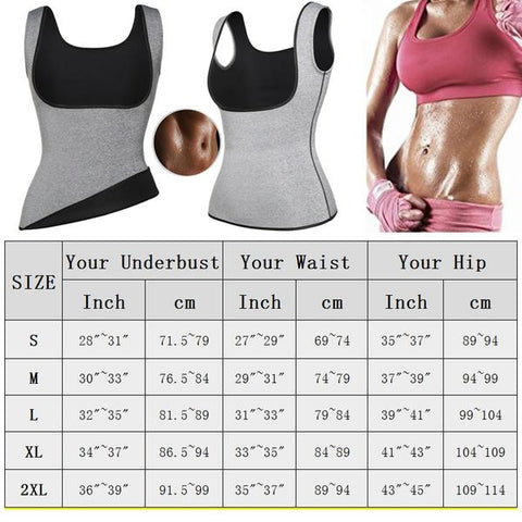 Neoprene Sweat Sauna Vest Size Chart | Hourglass Gal