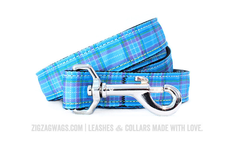 Blue Plaid Velvet Dog Collar (and optional leash!) - 2 Hounds Design