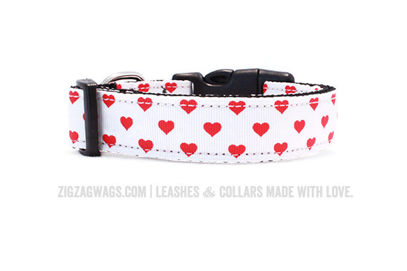 WHITE HEART Dog Collar With Cute Heart Patterns Adjustable 
