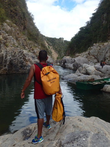 Somoto Canyon Tours guide with his EarthPak dry bags in the lower canyon