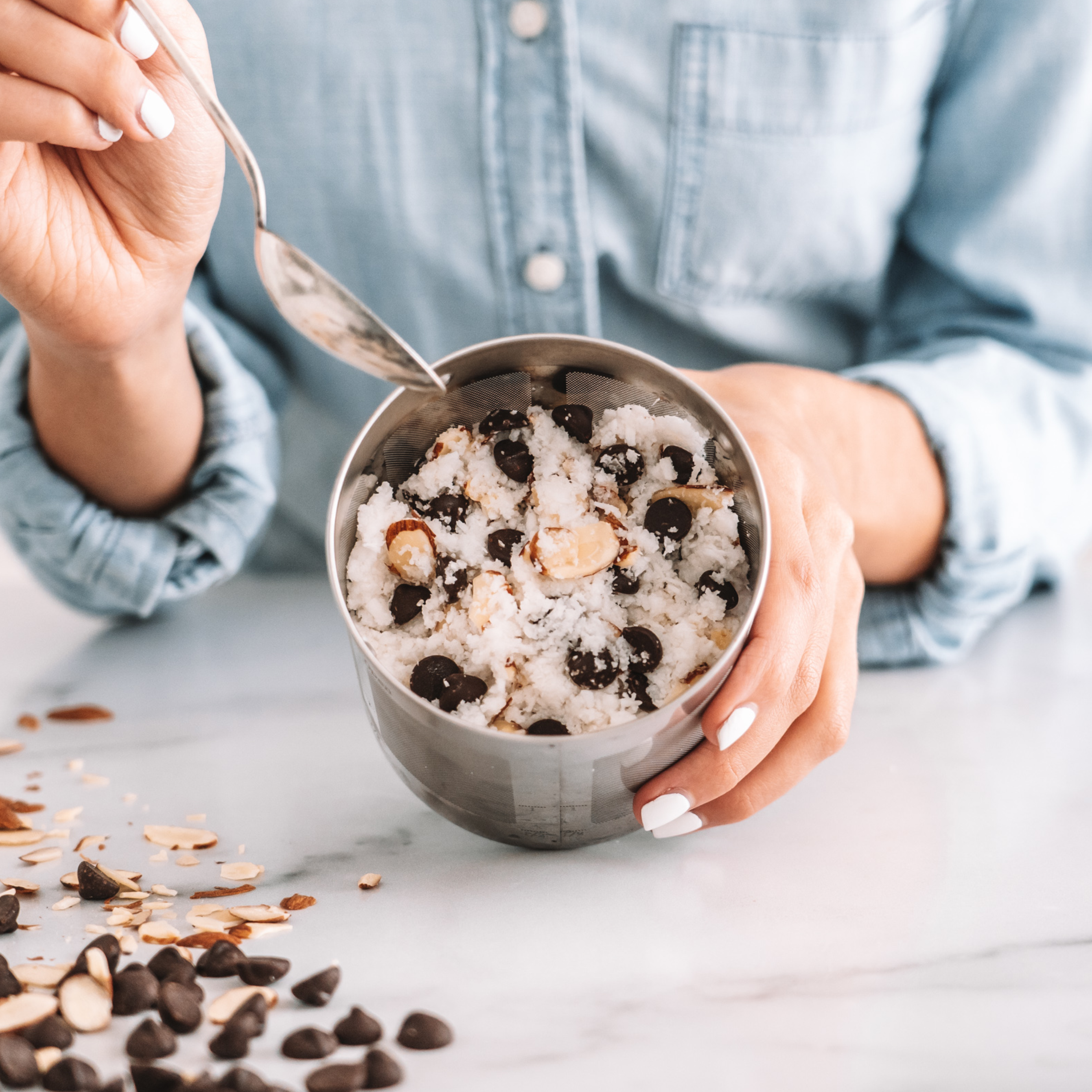 almond joy coconut pulpmeal in a filter basket