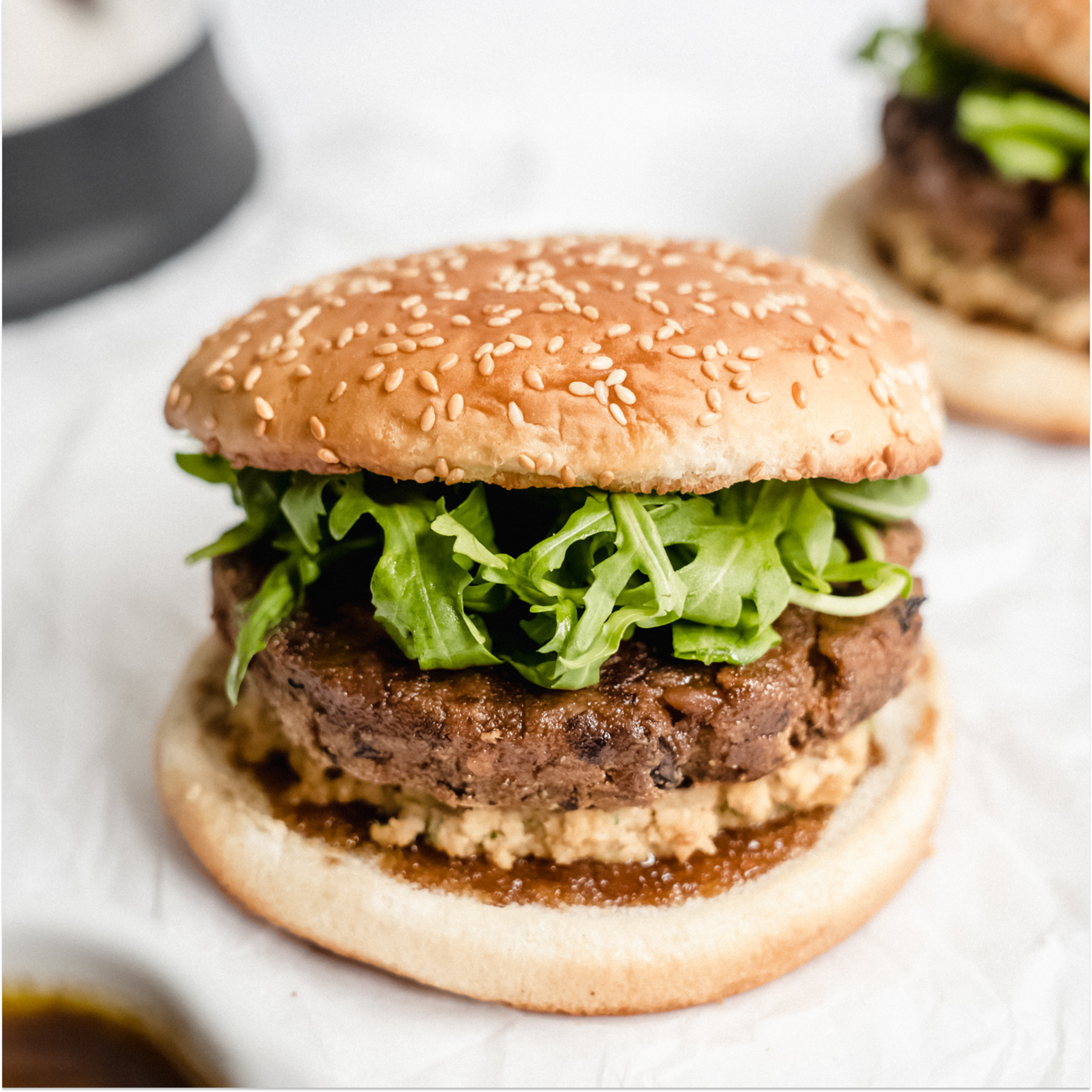 Balsamic & Ricotta Burger with lettuce on a bun