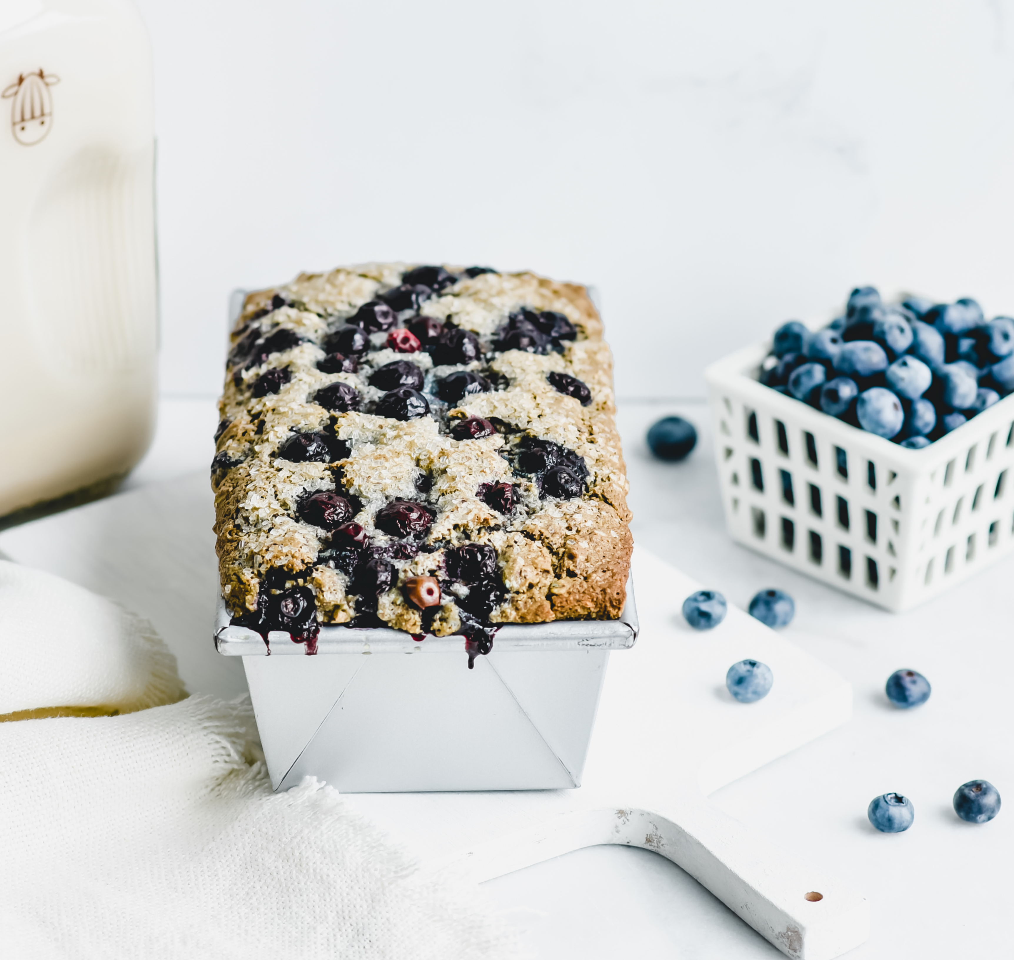 Vegan Blueberry oat loaf in a bread pan