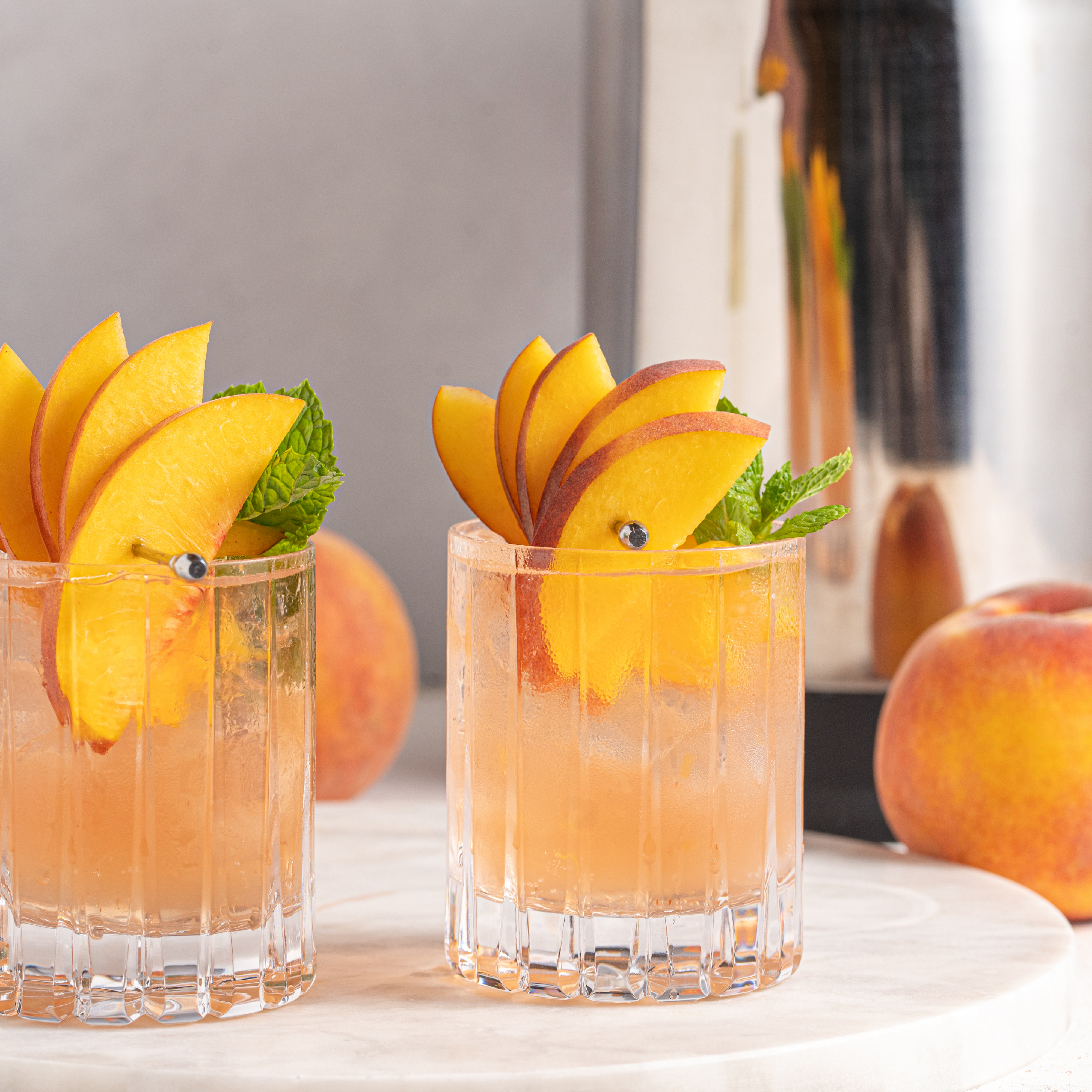 Bourbon Peach Smash made in the Almond Cow 