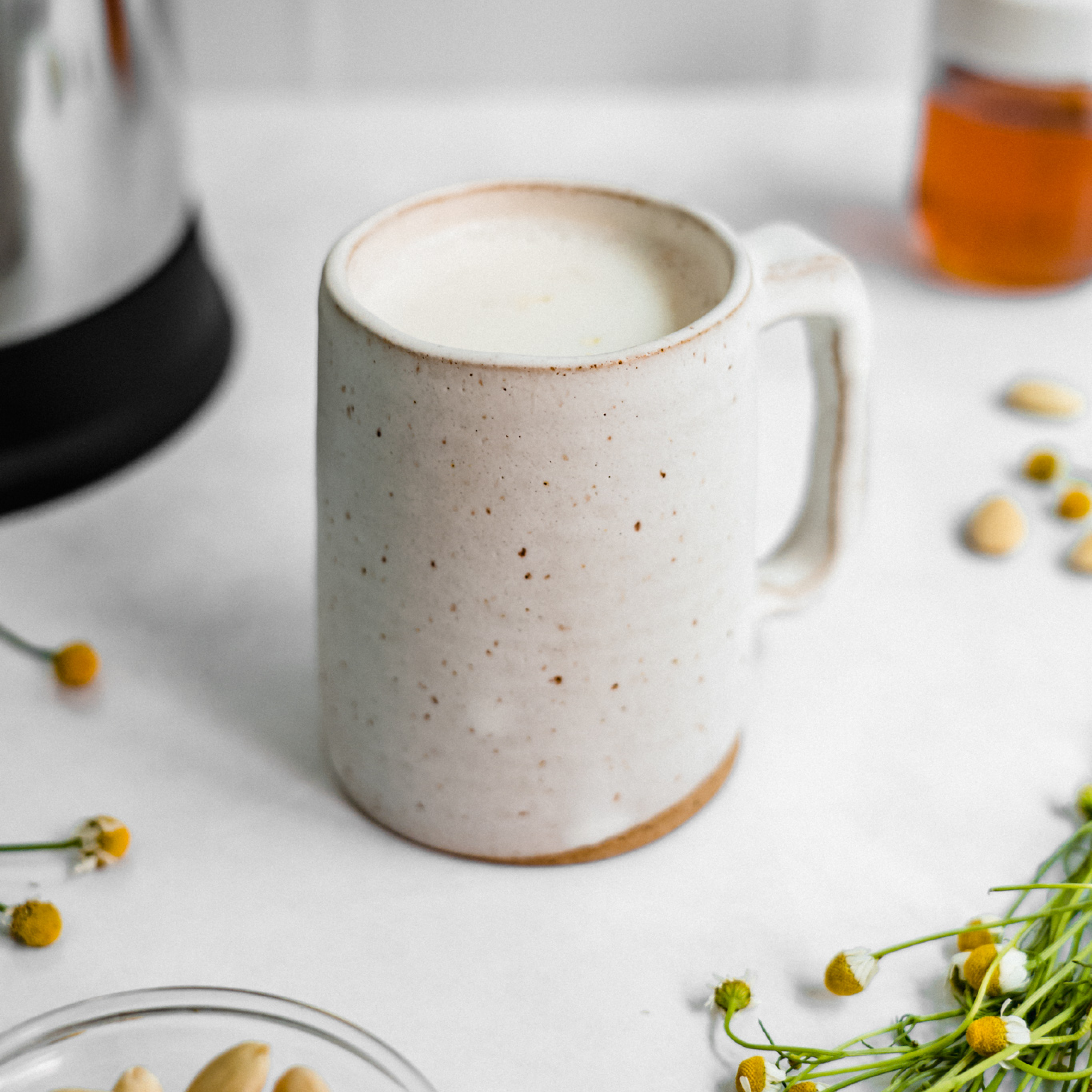 Plant-based, Honey Nut Chamomile Latte in a mug