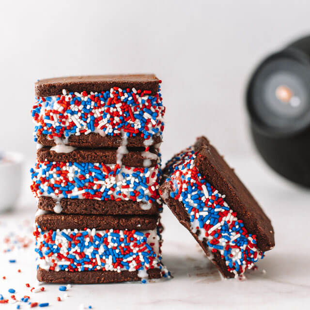 a stack of July 4th vegan Ice Cream Sandwiches