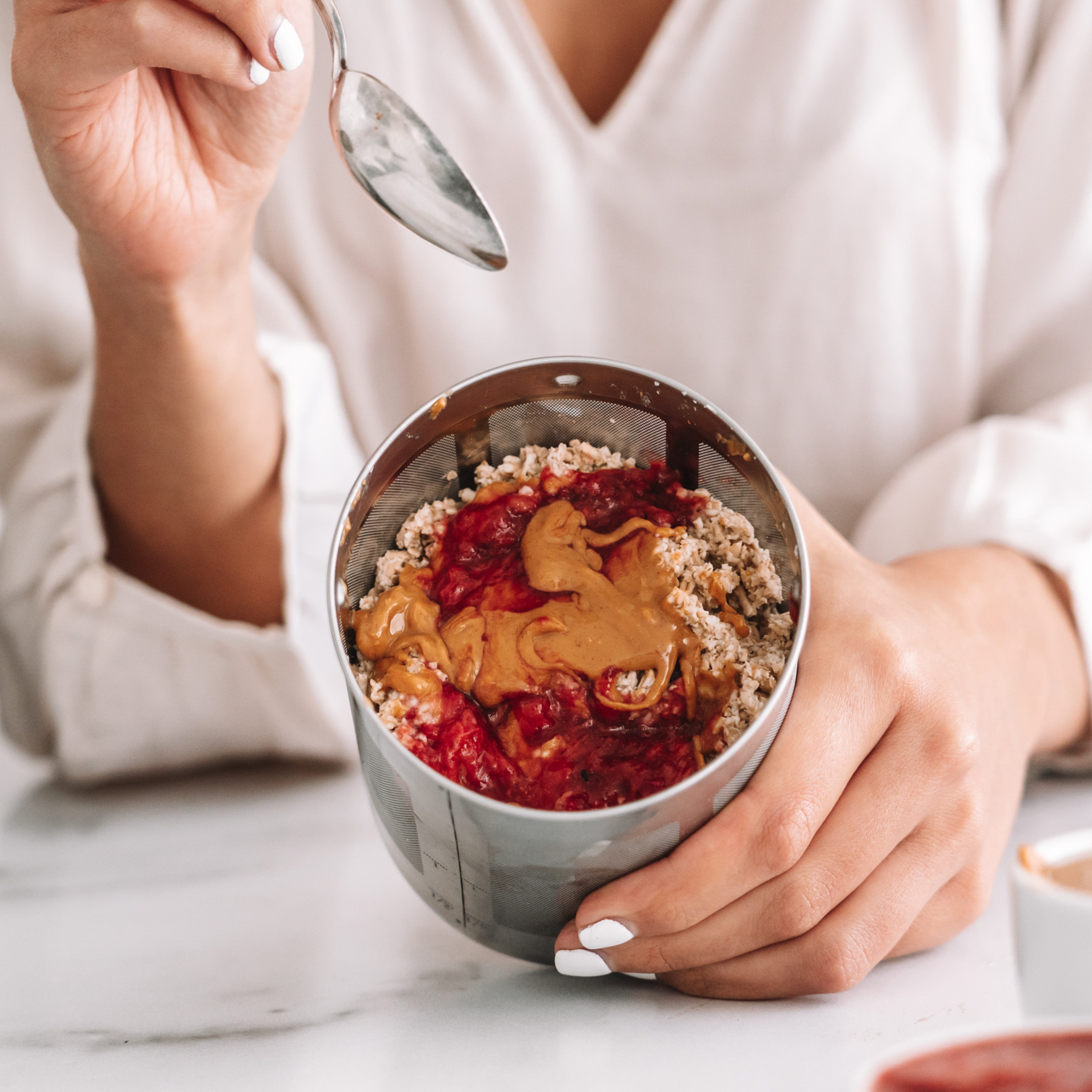 PB&J oat pulpmeal in a filter basket