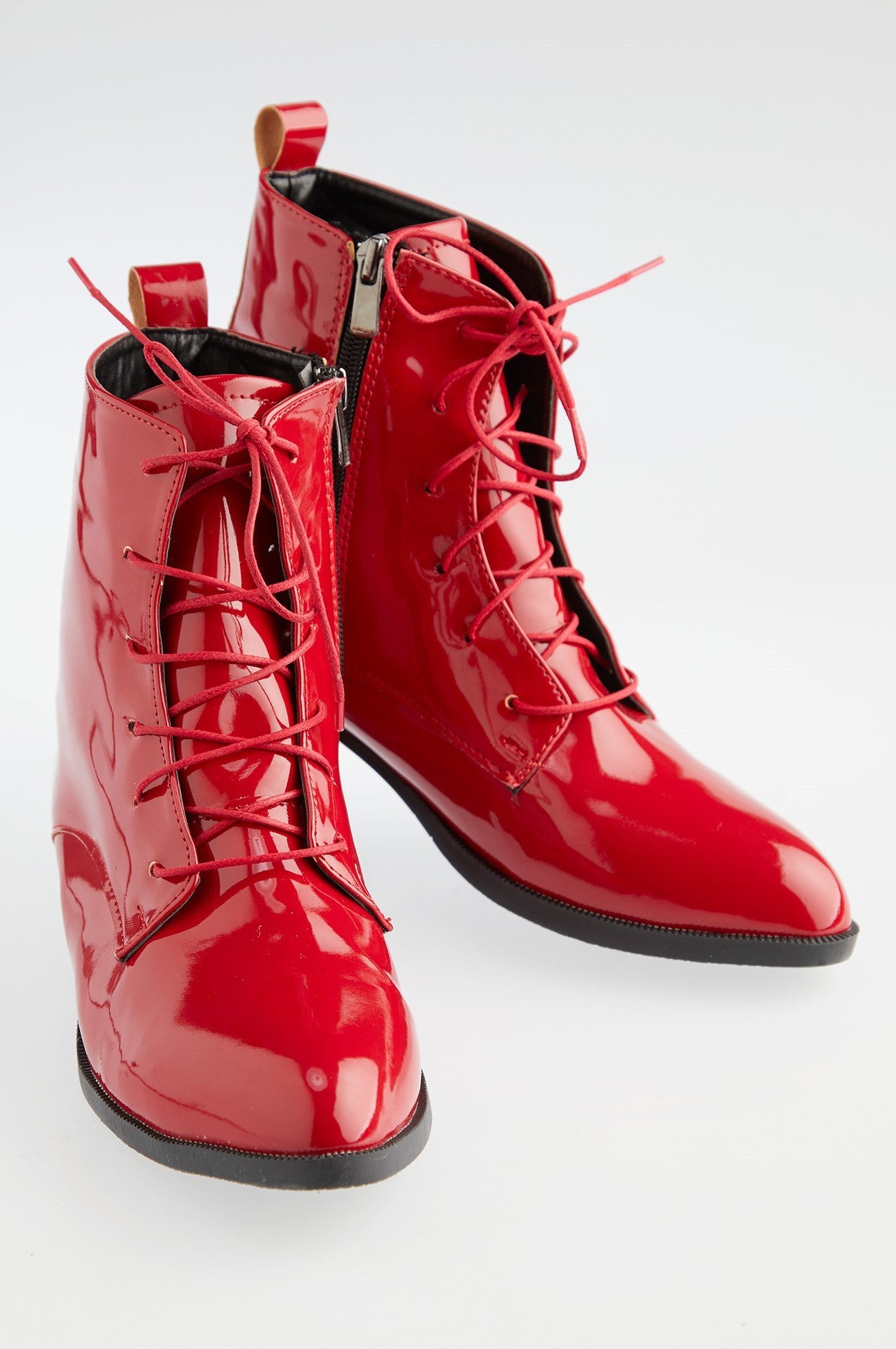 red patent leather boots