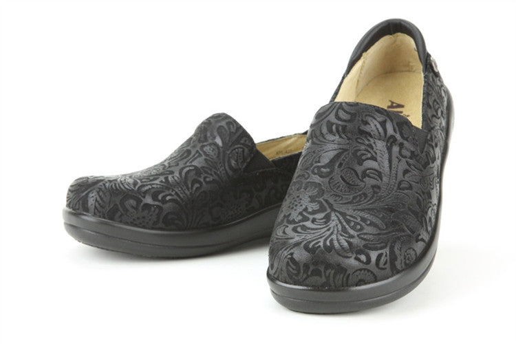 alegria keli black embossed paisley