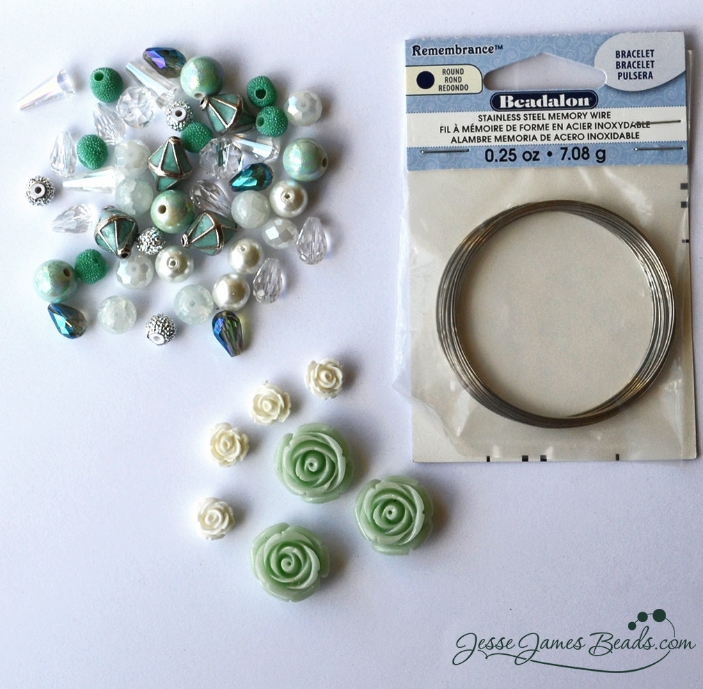 Mothers Day DIY Gift Idea - How to Make a Memory Wire Bracelet - Swimming in the Seafoam Green Bead Kit from Jesse James Beads.jpg