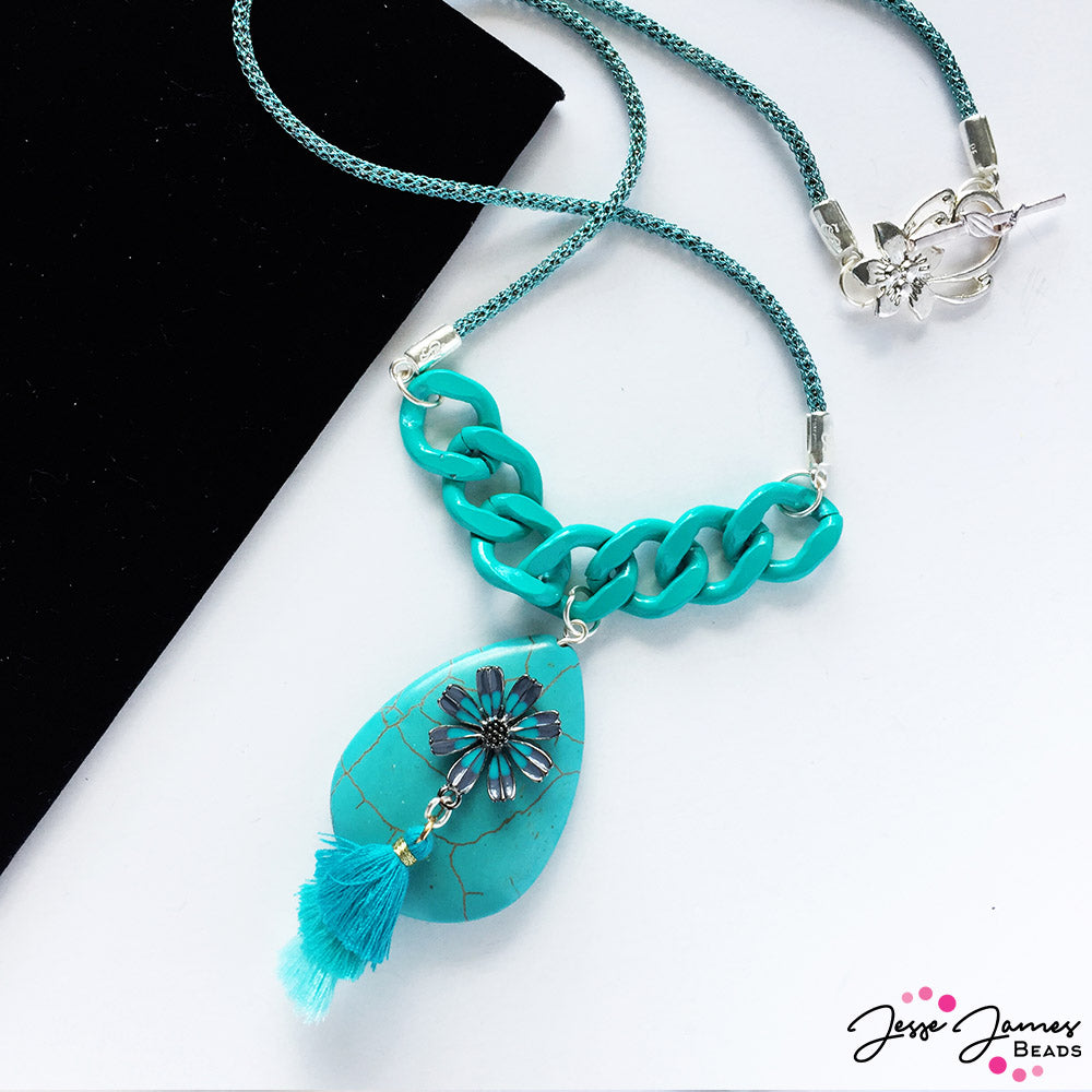 Teal necklace made with SilverSilk