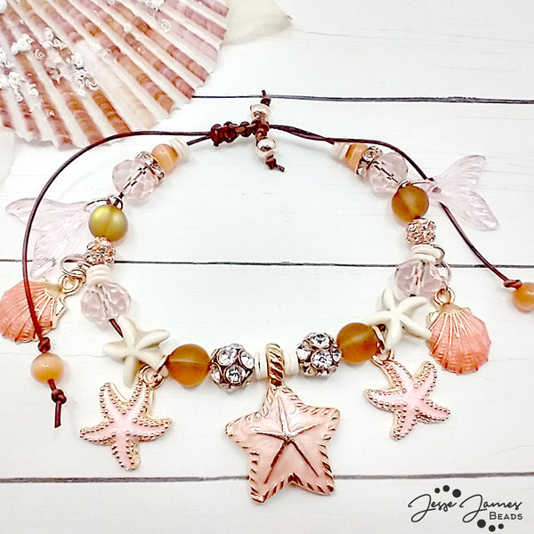 Create an adjustable bracelet using the Let's Be Meramaids Bead Mix in Coral Queen with Wendy Whitman - Jesse James Beads - 