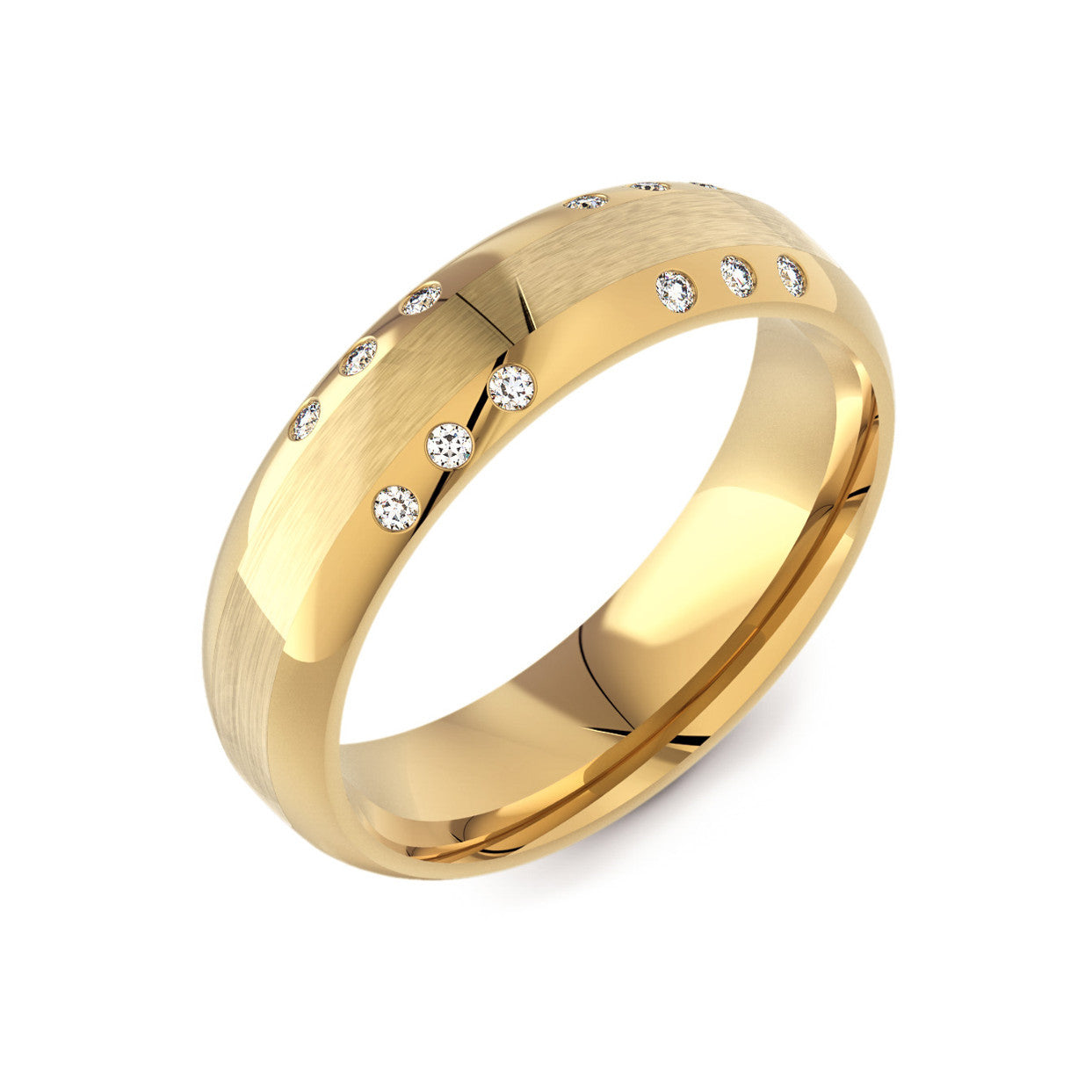 Flattened Court & Diamond 18ct Yellow Gold Mens Ring - engagement-rings ...