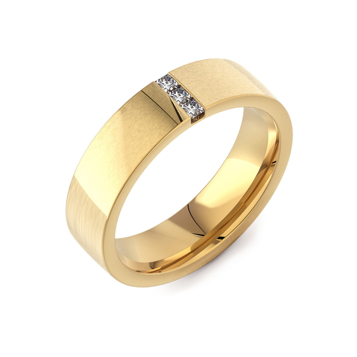 Flat Court with 3 Princess Diamonds 18ct Yellow Gold Men's Ring ...