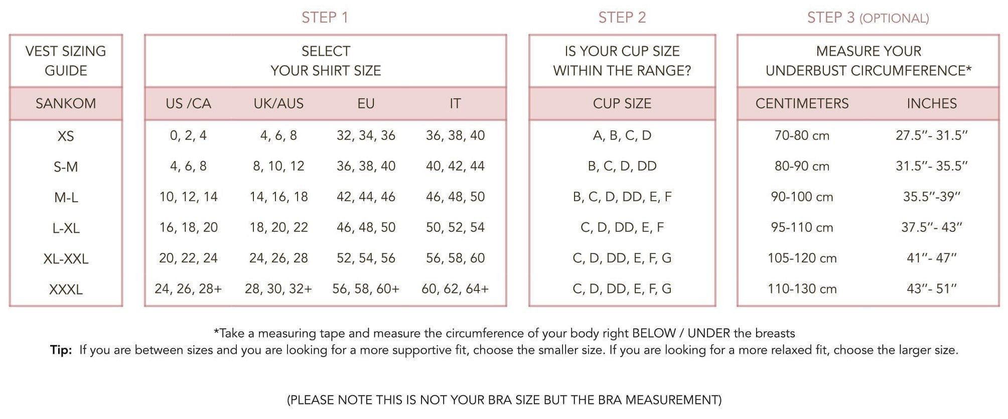 Size Charts – SANKOM Switzerland