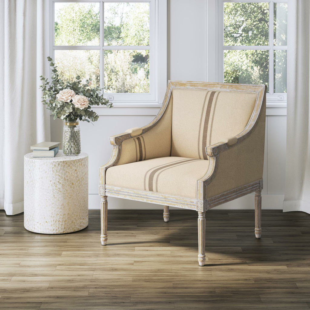 mckenna gray and cream stripe accent chair