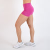 Fuchsia Red Mid Rise Contour Training Shorts For Women