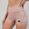 Neutral Gingham Mid Rise Contour Training Shorts For Women
