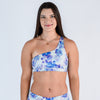 White and Blue One Shoulder Sports Bra - Sylvie