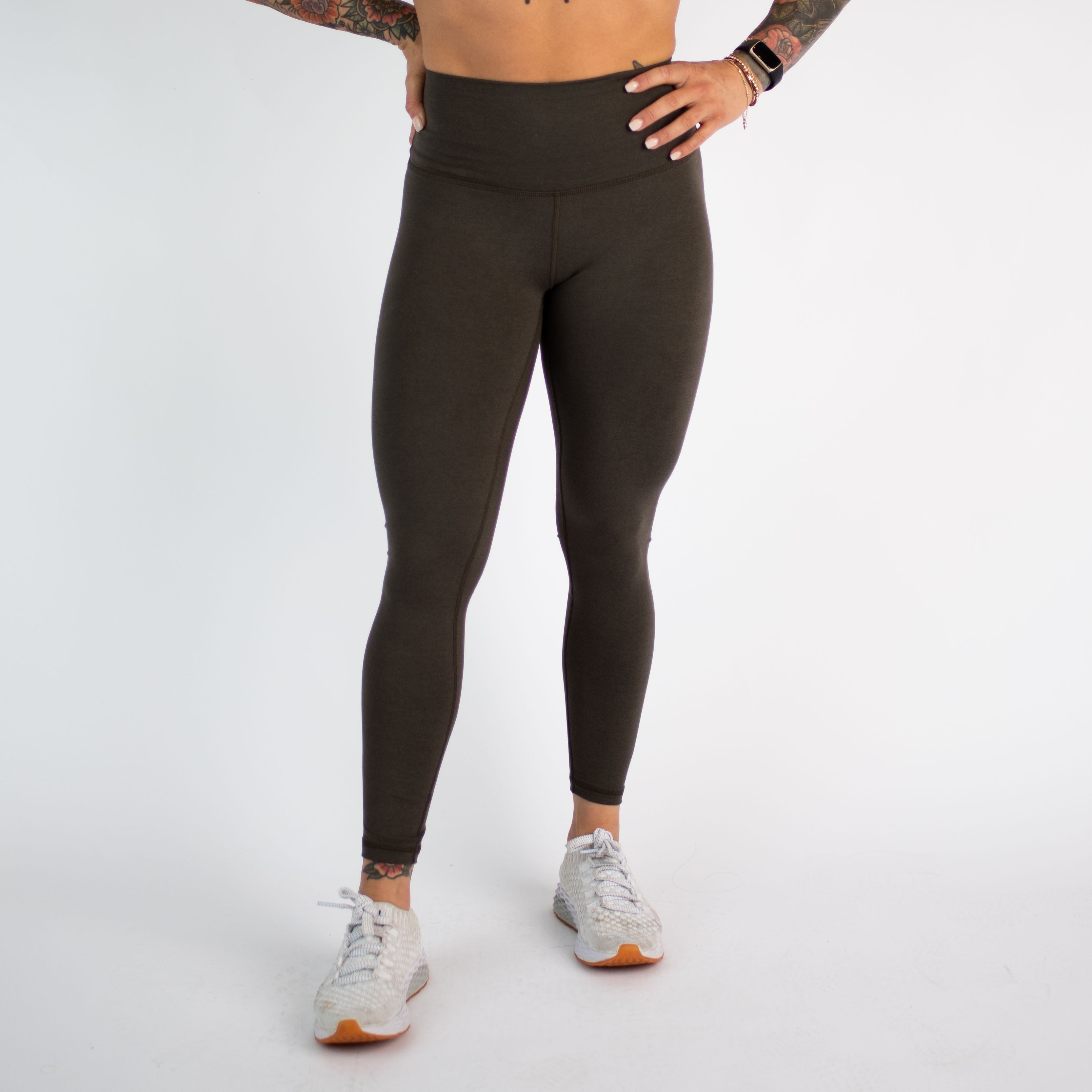 Heather Black Olive Super High Leggings - Bounce Fabric