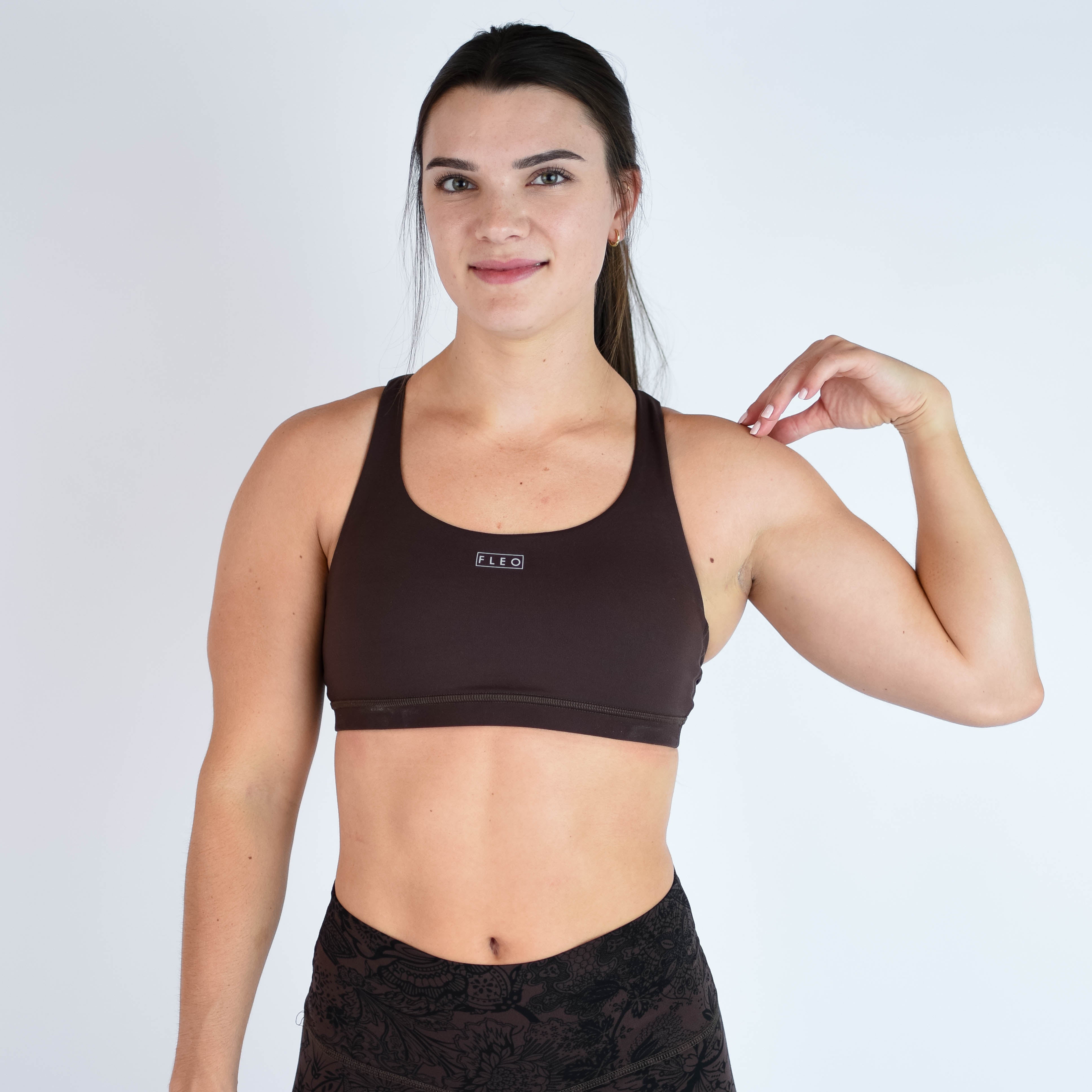 Brown Leopard Scoop Neck Sports Bra - Isla