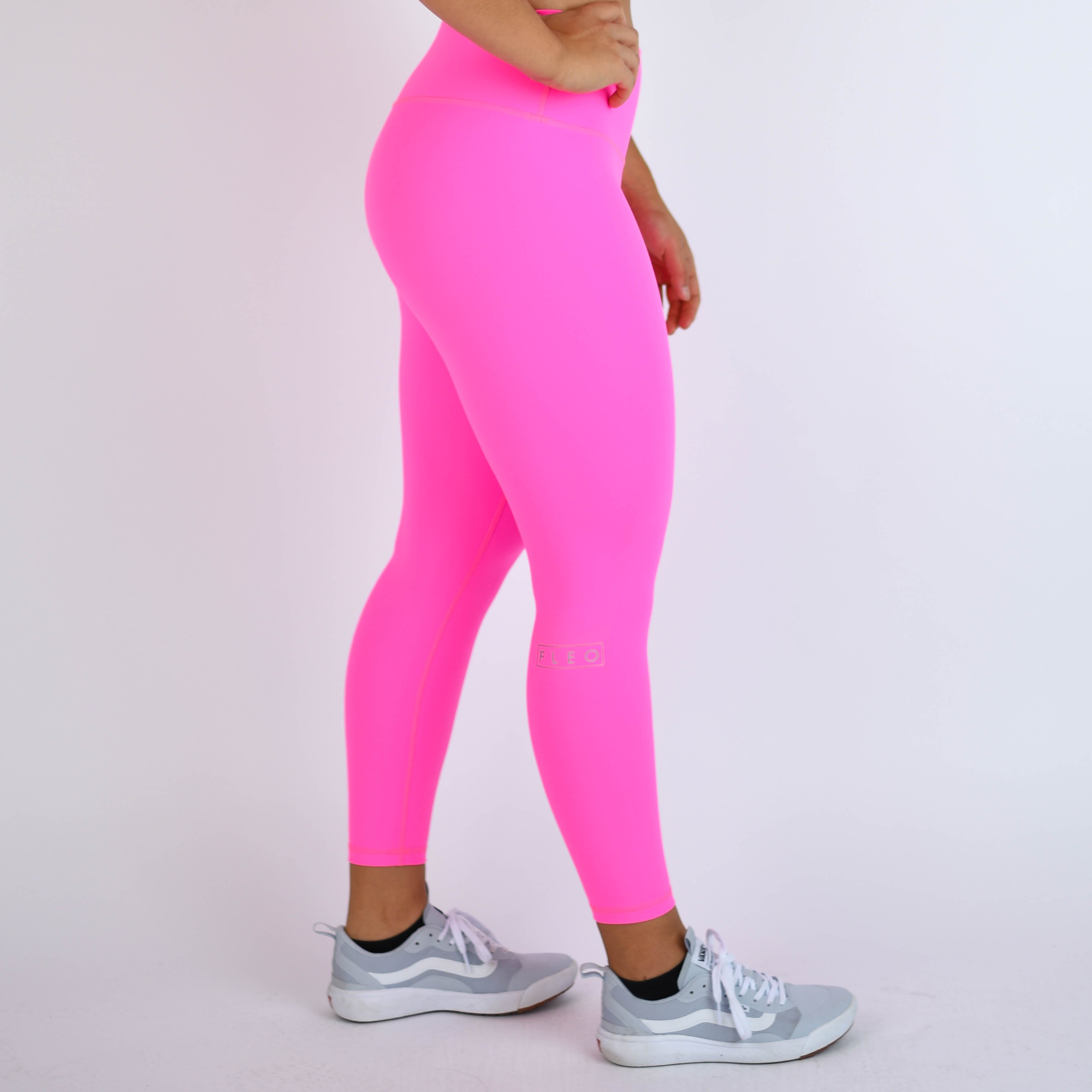 Womens Full Length Skinny Fit High Waisted Neon Contrast Line Leggings  (Small, White with Neon Pink Stripes) at  Women's Clothing store