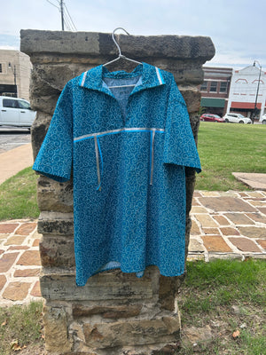 Turquoise Ribbon Shirt Made by Cynthia Yerby - Redstick Gallery