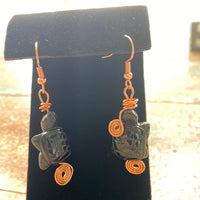 Black Onyx Turtle Earrings with Copper or Silver Wire Wrap