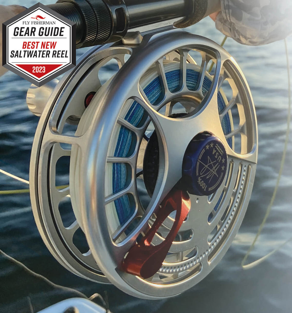 XBF reel on rod with water in background and text "Best New Saltwater Reel"