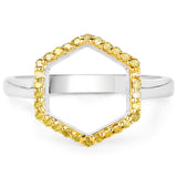 LoveHuang 0.15 Carats Genuine Yellow Diamond (I-J, I2-I3) Minimalist Ring Solid .925 Sterling Silver With Rhodium Plating
