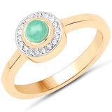LoveHuang 0.32 Carats Genuine Sakota Emerald and White Topaz Halo Eye Ring Solid .925 Sterling Silver With 18KT Yellow Gold Plating