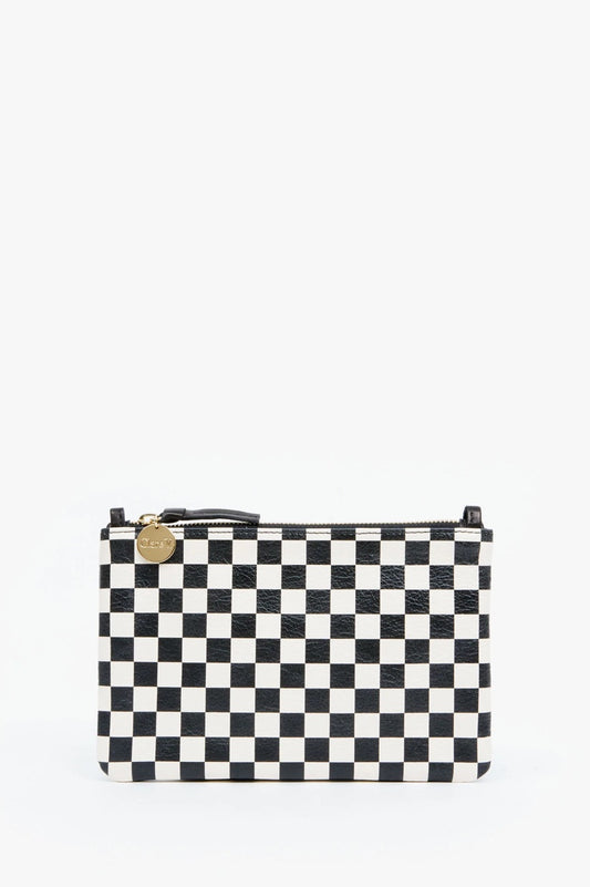 Clare V - Wallet Clutch w/ Tabs in Black Suede & Nappa Patchwork