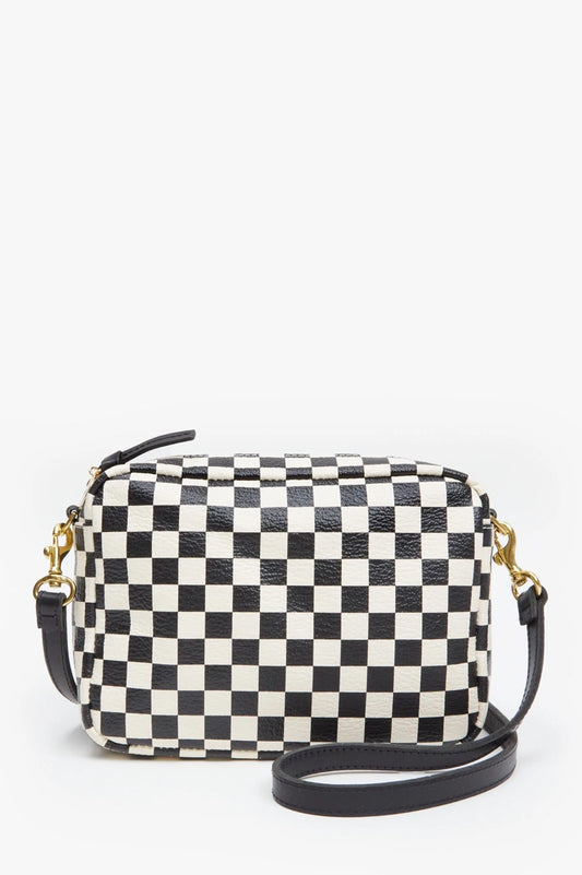 Clare V. Lucie Quilted Checker Crossbody Bag in Poppy/Khaki Quilted Checker