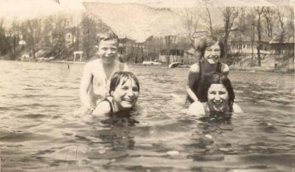 Crooked Lake-(left) Gordon on back of women (right) Girl on back of Anita's mother, Edith Dills is a cousin