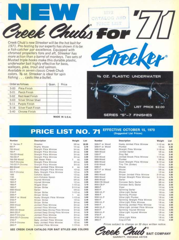 Creek Chub 1971 Catalog