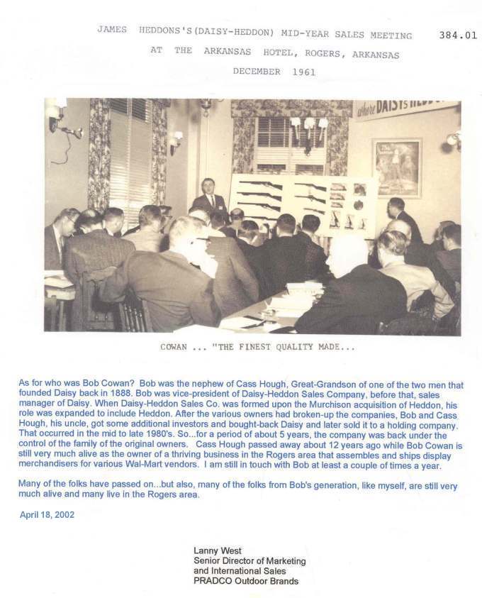 James Heddon's (Daisy-Heddon) Mid-Year Sales Meeting at the  Arkansas Hotel  Rogers, Arkansas  December 1961